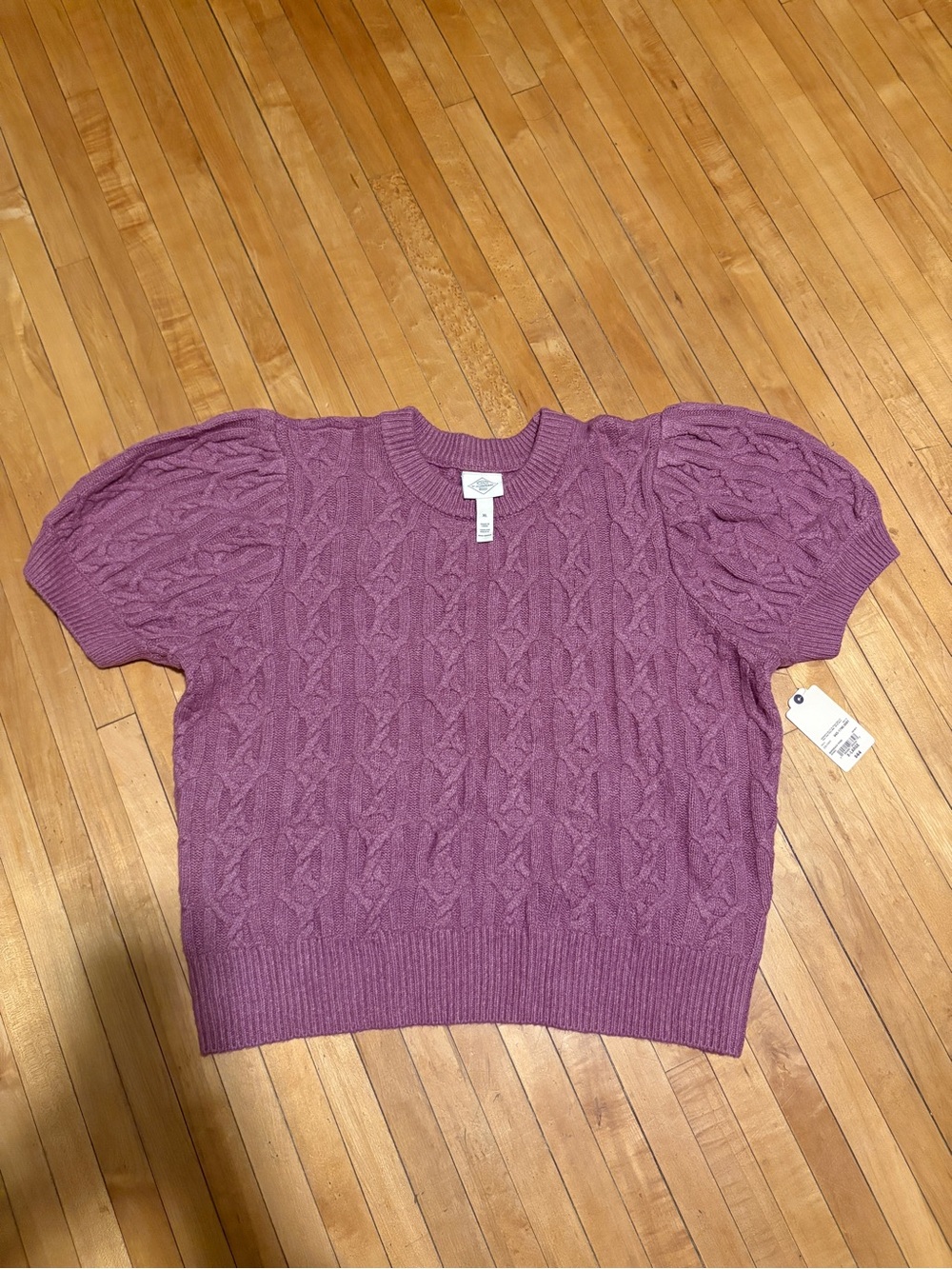 St. John's Bay Mauve Cable Knit Puff Sleeve Crew Sweater